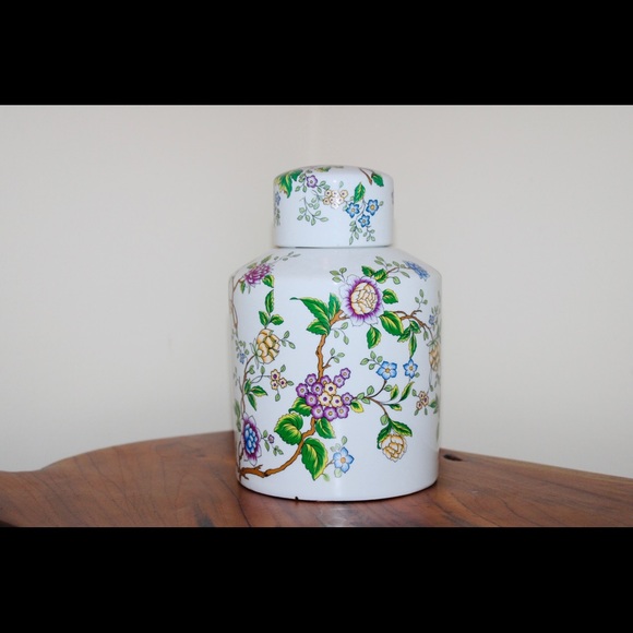 WHITE FLORAL GINGER CERAMIC TEA / CANISTER NEW Manderson Green - Picture 4 of 15